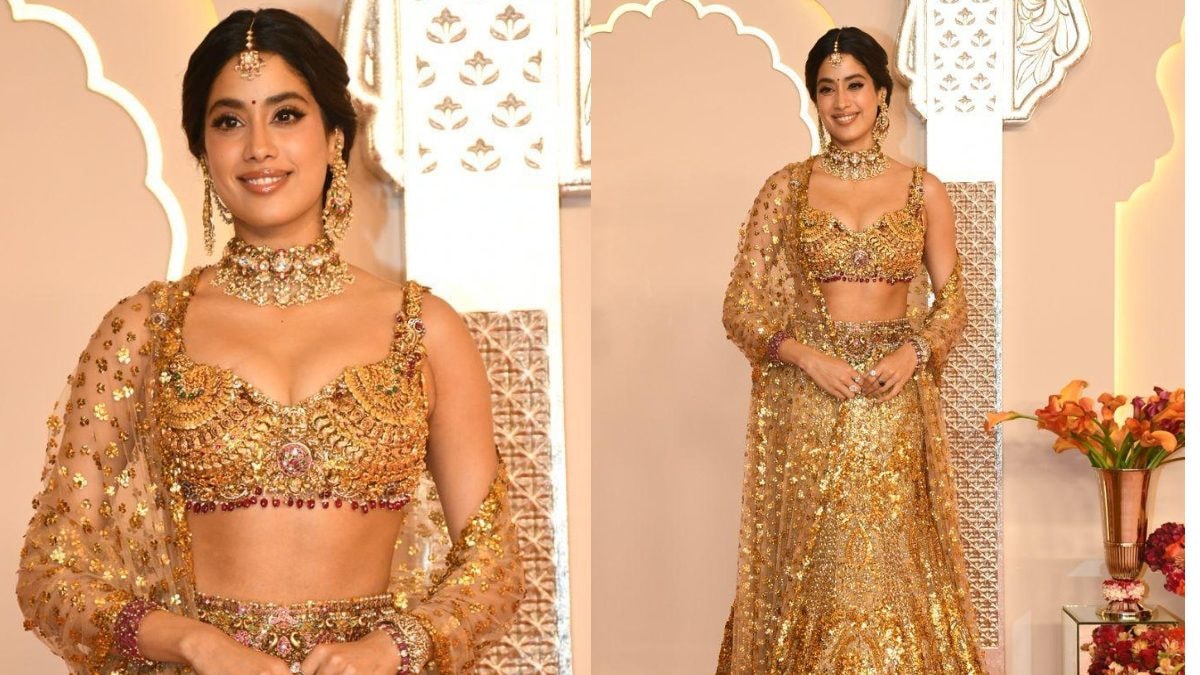 Janhvi Kapoor Glows in Gold at Anant Ambani-Radhika Merchant Wedding